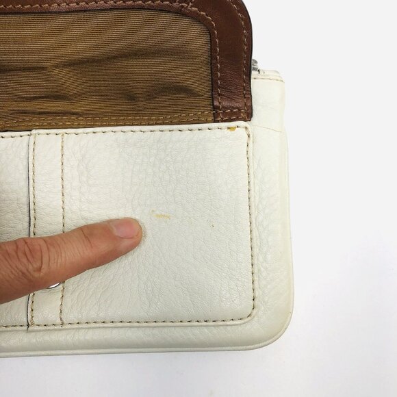 Vintage COACH Off White Brown Leather Wristlet Wallet Clutch Pouch Bag Eyelets - Picture 6 of 12